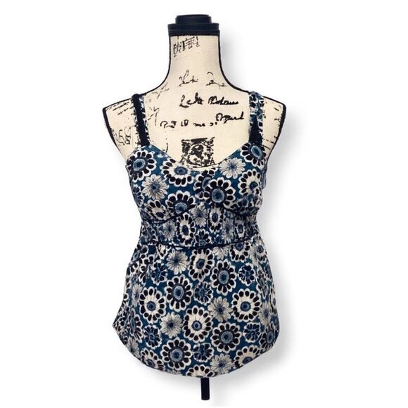Tommy Hilfiger Blue White Floral Tank Top Women’s Small 100% Cotton - Picture 1 of 4